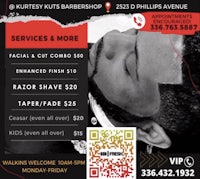 a flyer for a barber shop in phillips ave